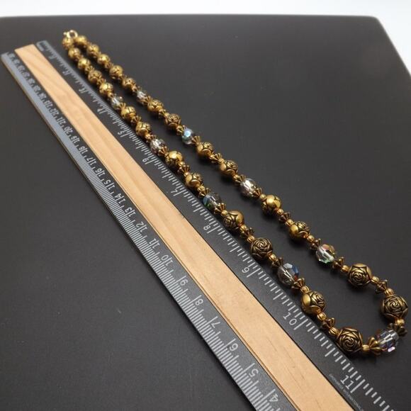 Vintage Aurora Borealis Crystals Rose Bead Necklace, 22 Inch, Spring Ring Clasp - Picture 10 of 11